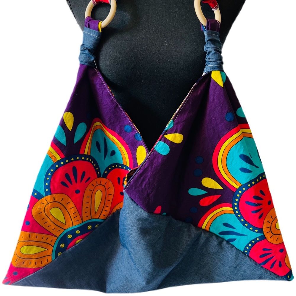 Handmade Boho Triangle Bag Origami Bag Ankara Tote - Picture 4 of 7